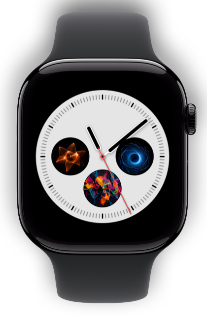 Infograph watch face with three abstract artworks