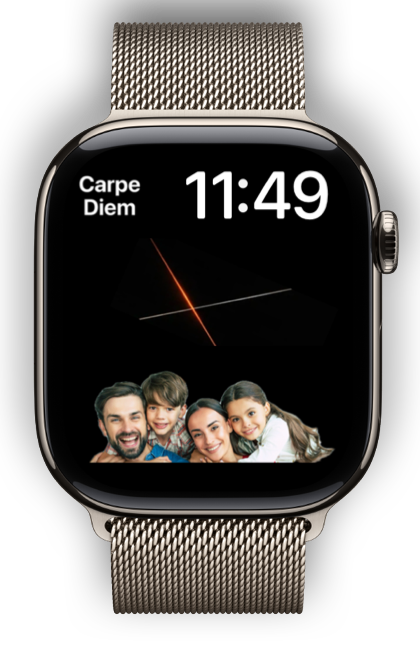 Watch face with “Carpe Diem” and a cut-out family photo