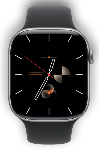 Analog watch face with several combined graphics