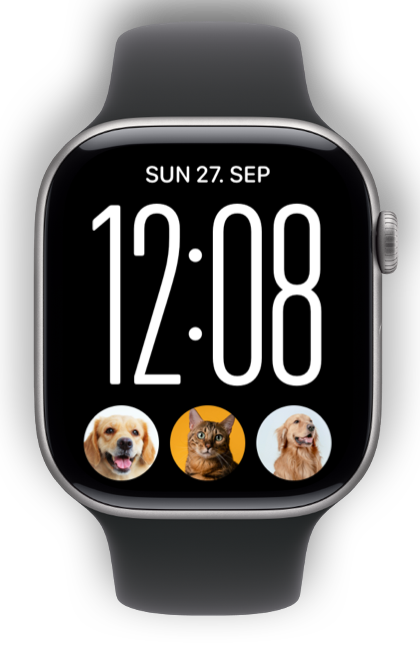 Watch face with two dogs and a cat