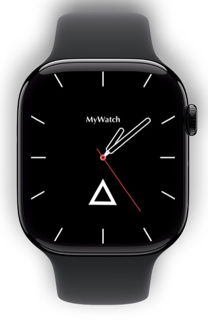 Analog watch face with a white triangle